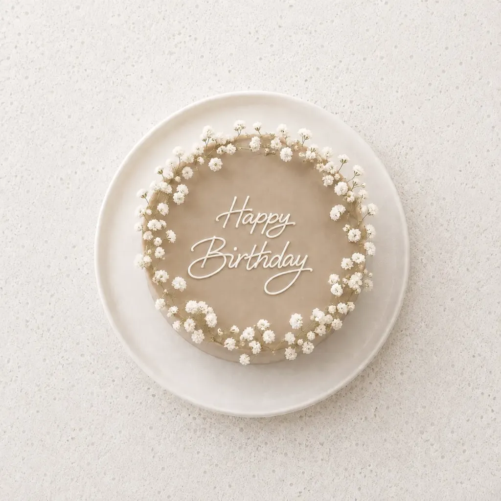 Gâteau "Happy Birthday" beige floral