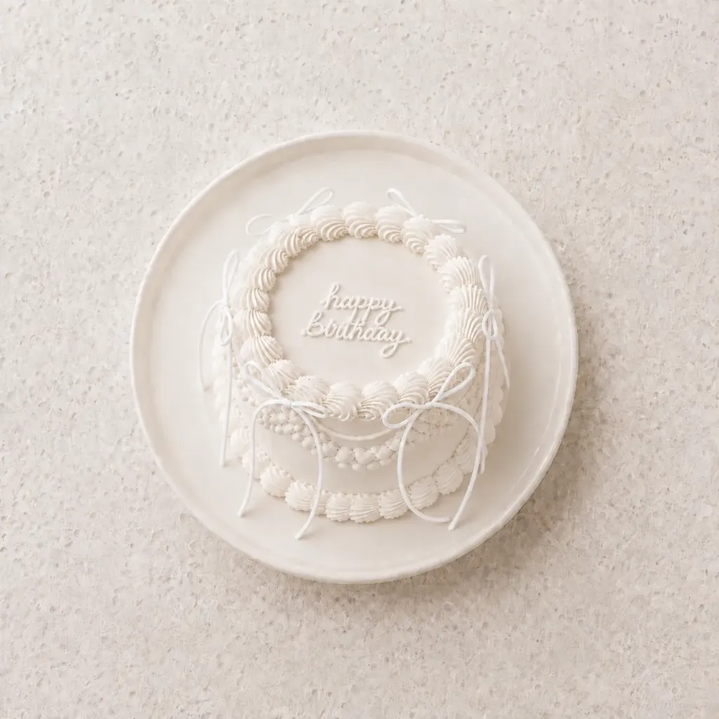 Gâteau "happy birthday" a/ noeuds (Blanc, Ganache Chocolat au Lait, 6 pers.)