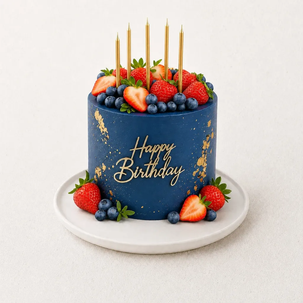 Gâteau d'anniversaire bleu foncé & or