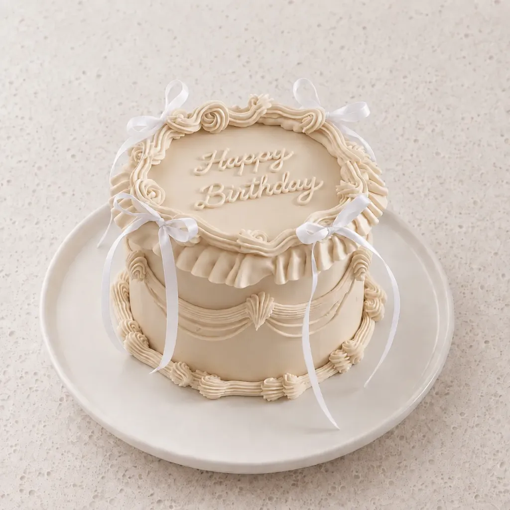 Birthday cake "happy birthday" with bows (Beige, Milk Chocolate Ganache , 6 people)
